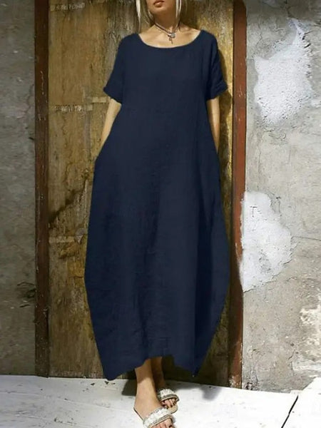 Women's Maxi Dress Faux Cotton Linen Casual Dress Basic FashionChic