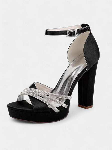 Platform Rhinestone Purple - Heel Sandals Satin Straps with High FashionChic