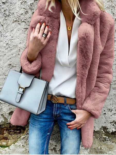 Coat Going Collar Women's Casual Comfortable Warm Plain Fur FashionChic