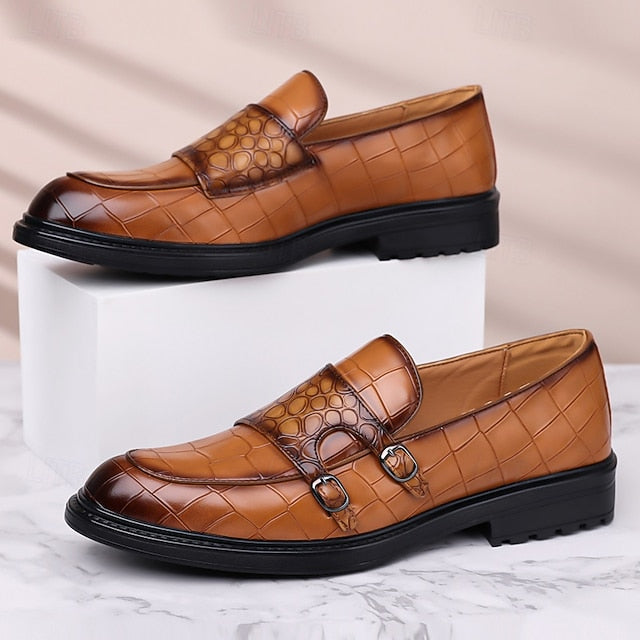 Loafers – Leather Crocodile Faux Pattern with Brown Men's FashionChic