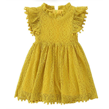 Girls' Party Solid Dress Color Short Sleeve Kids FashionChic
