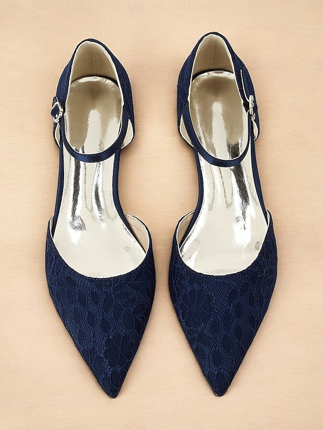 Ankle Lace Pointed and Blue Navy Women's with Strap Flats FashionChic