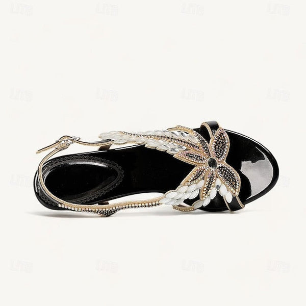 Women's Rhinestone Round Toe Sandals Party Wedding Shoes FashionChic