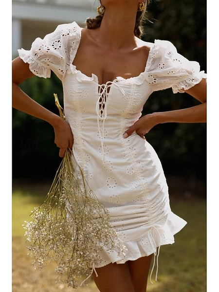 Women's Mini Dress White Dress Graduation Dress Fashion