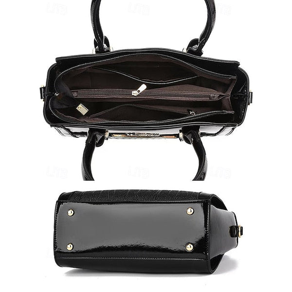 Faux – Glossy Patent Women's Handbag Set Leather FashionChic