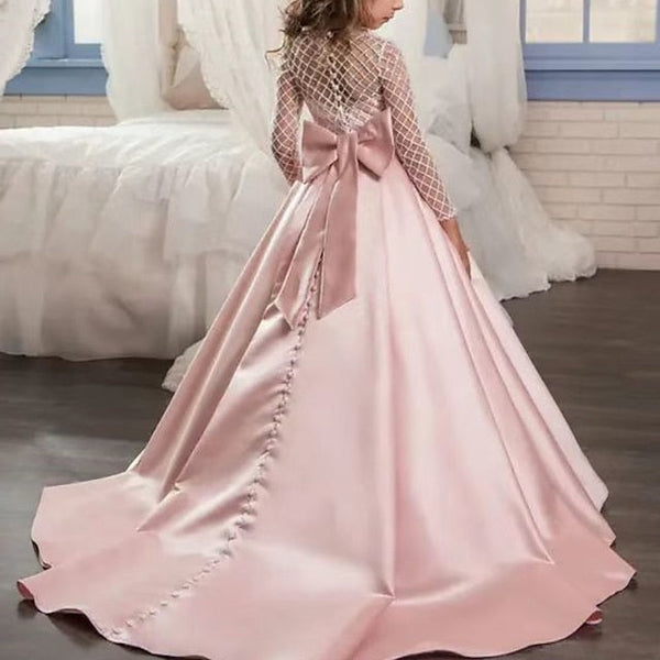 Solid Flower Long Party Girl Color Girls' Kids Dress FashionChic