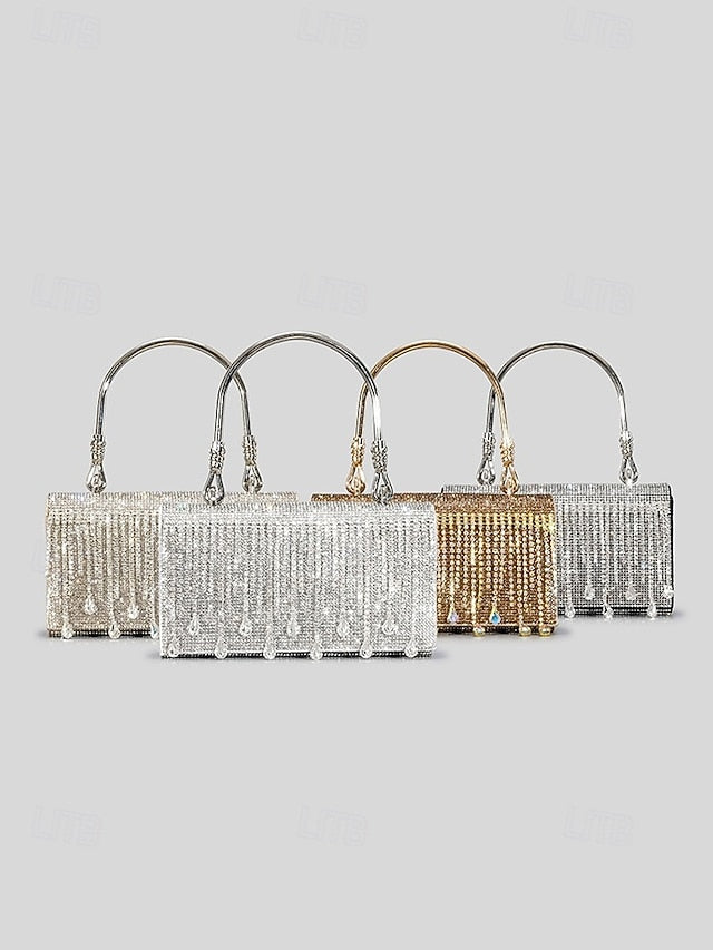 Evening Elegant with Silver Handbag Crystal Chain Women's FashionChic