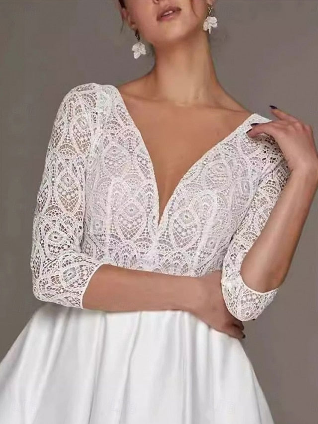 Neck Bride Mother Elegant V the Dress A-Line Tea Simple of FashionChic