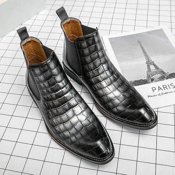 Boots – Chelsea Brown Men's Crocodile Pattern Slip-On FashionChic