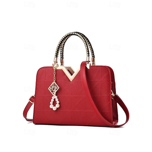 Handbag Faux with Elegant – Women's Pendant Pearl Leather FashionChic