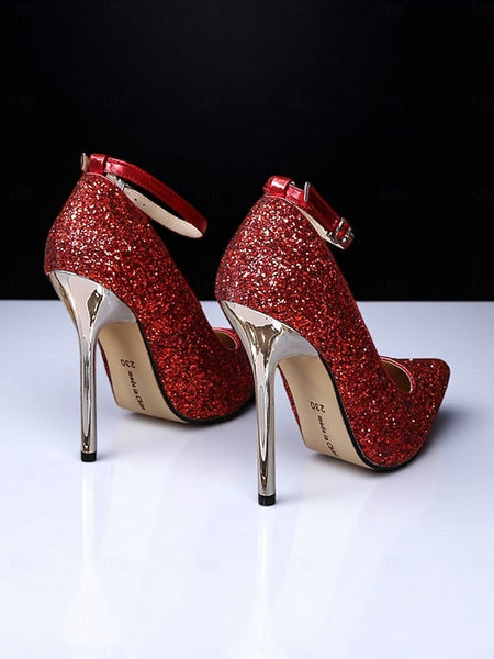 Women's Sparkly – Gold Heels Pointed Toe Stiletto Glitter FashionChic