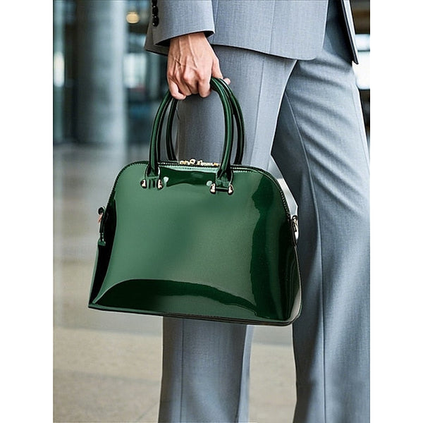 Tote Leather Bag Patent - Green Elegant Women's Shiny FashionChic