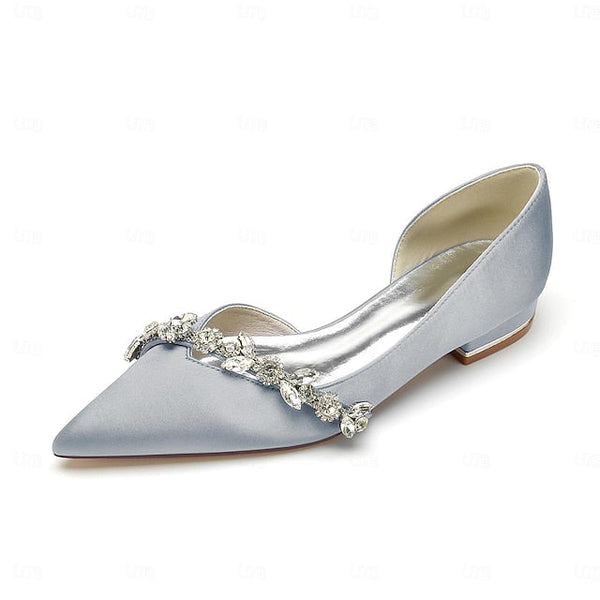 Satin White Wedding with Shoes Pointed Toe Flat Crystal and FashionChic