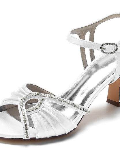 Women's Rhinestone Sandals Heeled Satin Navy – Blue FashionChic