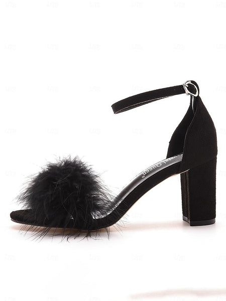 – Wedding Block Women Feather-Embellished for Sandals Heel FashionChic