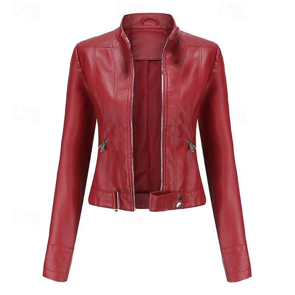 Women's Leather Faux Jacket Pocket Zipper Comfortable FashionChic