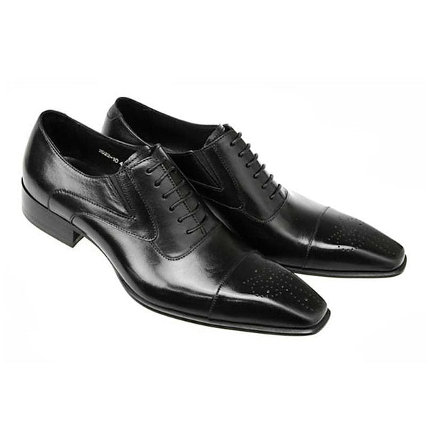 Black Classic Oxford Men's Leather Shoes Cap Dress Faux - FashionChic