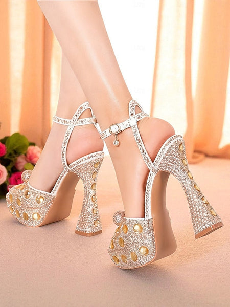 with Heel Women's Matching Rhinestone Platform Sandals High FashionChic