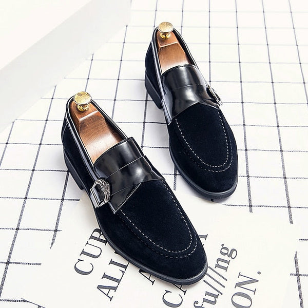 Patent and Leather Men's Loafers Strap Metal with Suede FashionChic