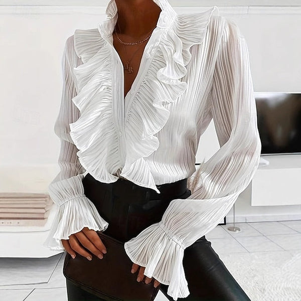 Women's Shirt Blouse Solid Color Stylish Basic Long Sleeve FashionChic