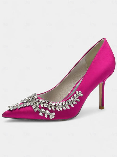 Stiletto Satin Heels – Women's Rhinestone-Embellished FashionChic
