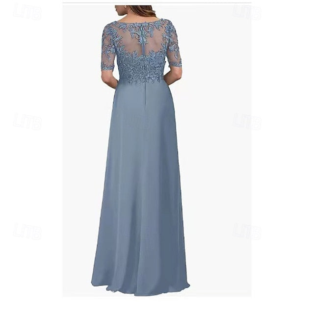 Dress Neck the V Simple Mother Bride Elegant of A-Line FashionChic