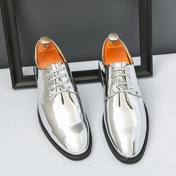 for Shiny Shoes Leather Men Sleek Gold – Patent Lace-Up FashionChic