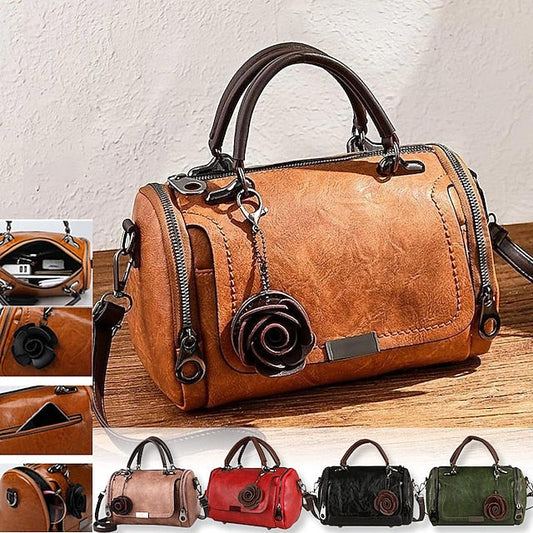 Handbag Vintage-Style Faux Leather Floral Women's with FashionChic