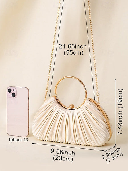 Handle Clutch - with Pleated Elegant Gold Ring Velvet Green FashionChic