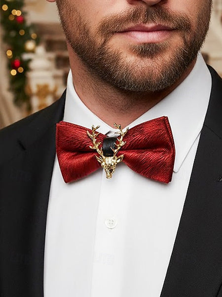 Bow Gold Men's Velvet Pin with Tie Head Deer FashionChic