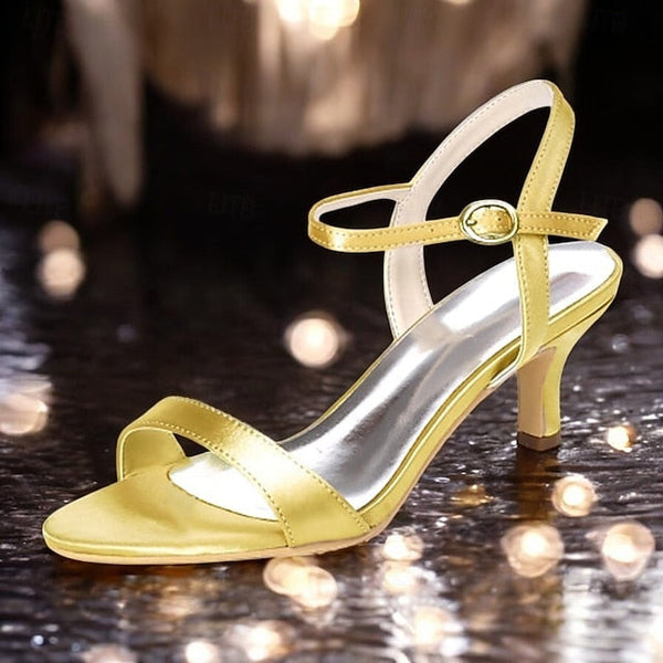 Satin Heels Wedding Adjustable Ankle Women's with Gold FashionChic