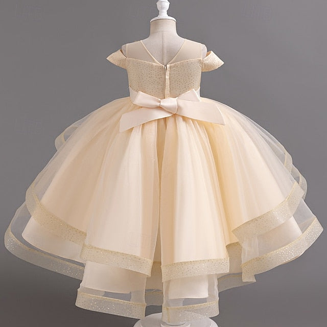 Girls' Dress Party Kids Color Wedding Sleeve Short Solid FashionChic