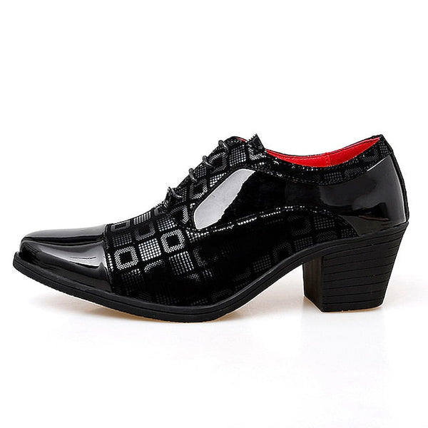 Heel Oxford Men's Patent Shoes and Red Leather Black Block FashionChic