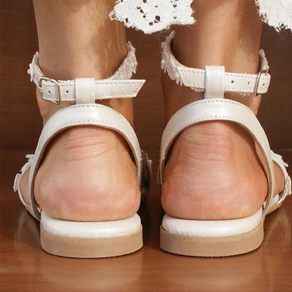 Women's Sandals Heel Lace White Daily Flat Shoes Wedding FashionChic