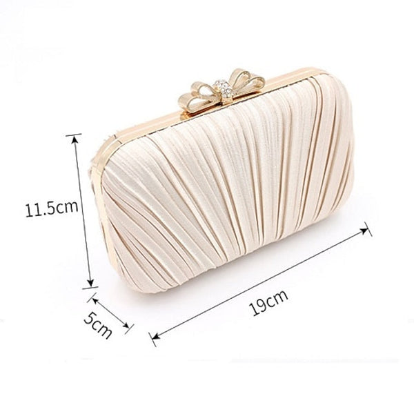 Clutch Bag White Women's Pleated Elegant Rhinestone Bow – FashionChic