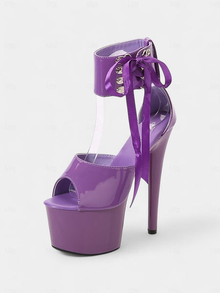 Lace-Up Sandals Ankle Straps Black with Leather Platform Patent FashionChic