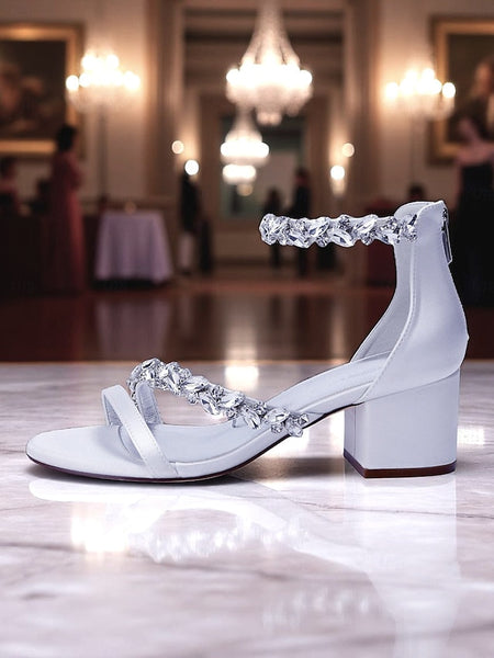 Women's Crystal Purple - Block Satin Sandals Heel FashionChic