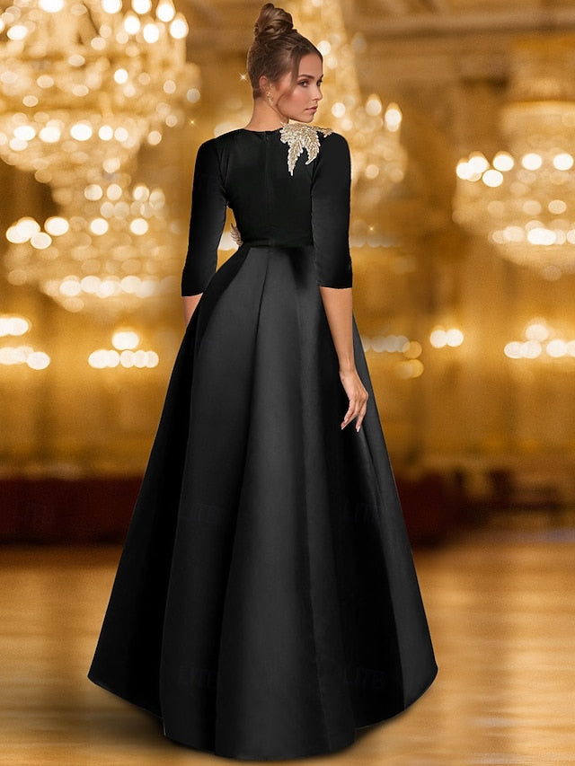 Floor Wedding Black Gown Tie Elegant Formal Dress A-Line Evening FashionChic