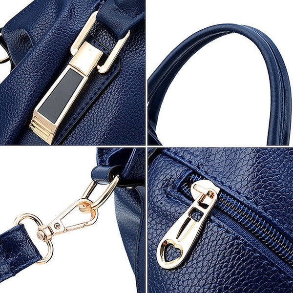 Handles Women’s and Top Faux with Handbag Black Leather FashionChic