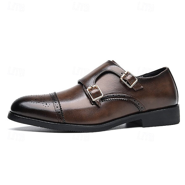 Shoes Faux Monk Men's Strap Double Leather Dress Brown with FashionChic