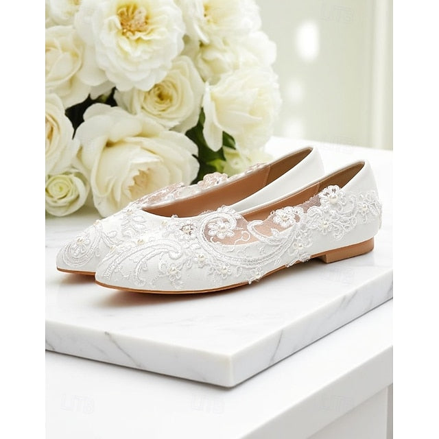 Embroidered – White Women's Lace Ballet Vintage Flats FashionChic