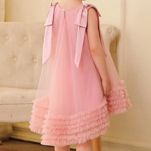 Color Floral Kids Sleeveless Party Dress Solid Girls' FashionChic