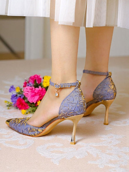 Gold Satin Heels and Beige Women's Pointed Accents with Toe FashionChic