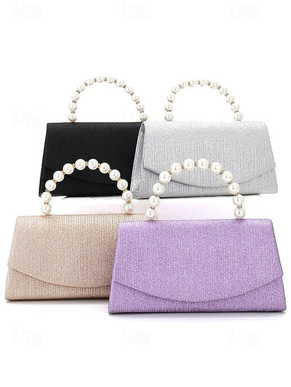 Women's Glitter Bag Clutch Handle with Pearl Purple – FashionChic