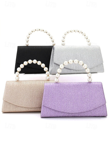 Women's Glitter Bag Clutch Handle with Pearl Purple – FashionChic