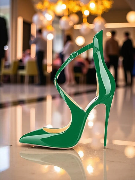 - Women's Leather Heels Purple Stiletto Strappy Patent FashionChic