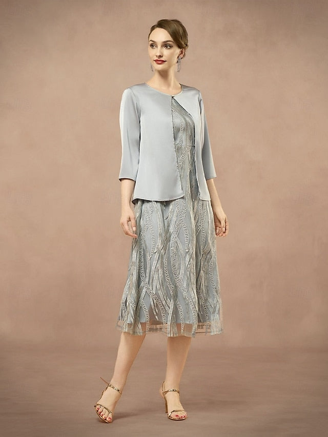 A-Line Neck the Two Jewel of Pieces Dress Bride Elegant Mother FashionChic