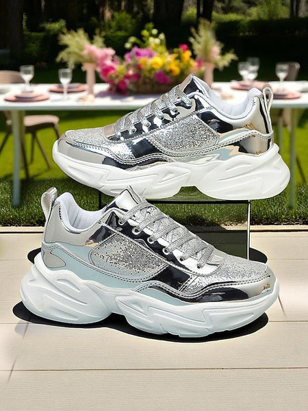with Sneakers Platform Metallic Chunky Glitter Women's FashionChic