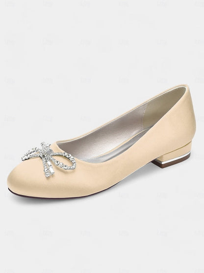 Women's Round-Toe Embellished - Rhinestone Flats Bow FashionChic