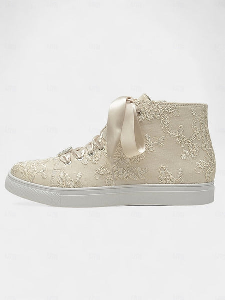 with Ivory Sneakers Satin Wedding Women's Laces Lace Ribbon FashionChic